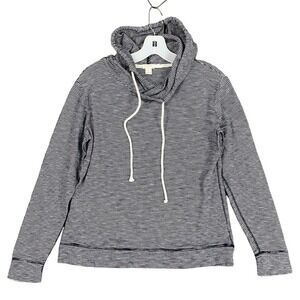 J Crew Striped Hoodie Lightweight Knit Shirt Shirt Womens Small Black